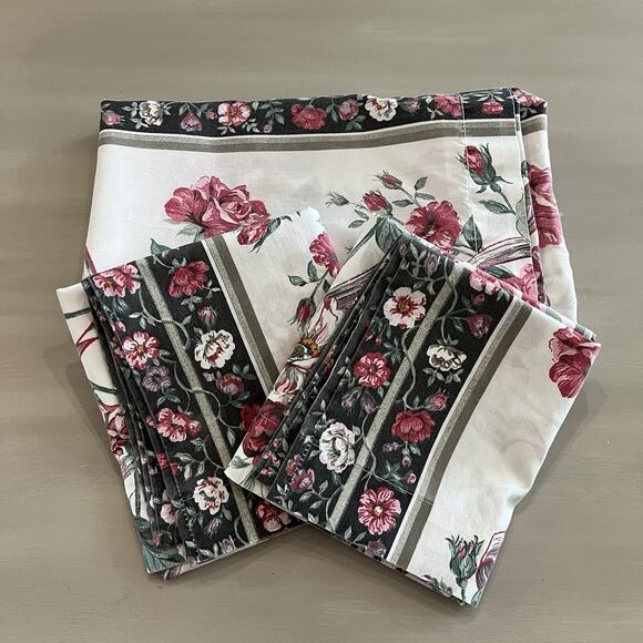 VTG Percale Thomaston Queen Flat Sheet & 2 Pillow Cases English Garden Floral - Picture 1 of 6